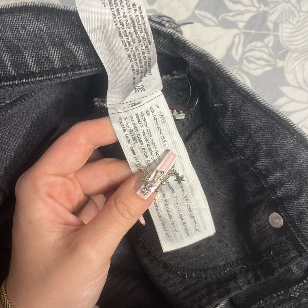 Abercrombie & Fitch High Rise Denim Mini Skirt Black Rhinestone Size 24 Y2K - Picture 9 of 16